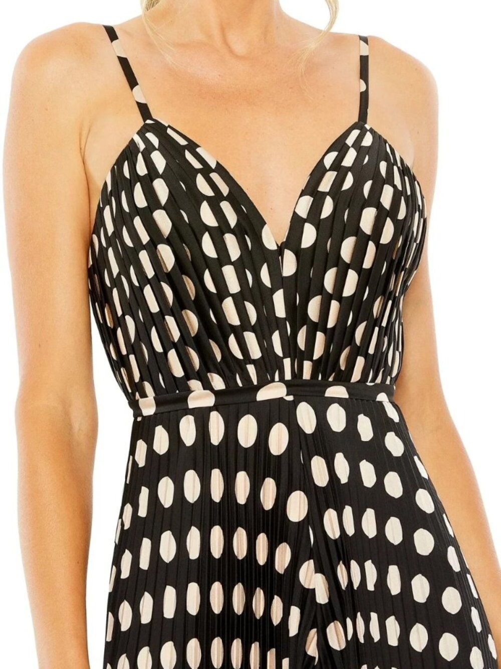 Ieena Mac Duggal Black Beige Polka Dot Pleated Jumpsuit - Picture 3 of 3